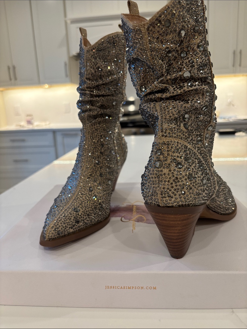 Jessica Simpson Champagne Crystal Western Ankle Boots - Picture 3 of 9